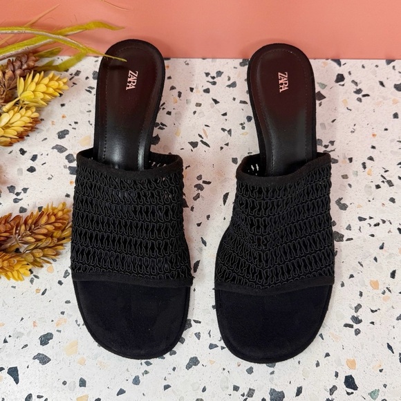NEW ZARA Braided Black 90s Kitten Heel Women’s Mules Slide Sandals Sz 39 - Picture 5 of 11